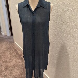 Sleeveless Denim Button-Up Tunic